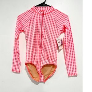 Crewcuts Vibrant Pink Checkered Kids Swim One Piece